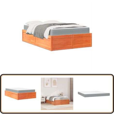 Lit avec matelas cire marron 120x200 cm bois massif de pin - Lit Plateforme - Lit Double - Lit Bois Massif - Matelas Ressorts Ensachés - Literie