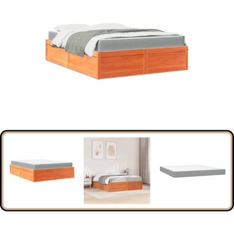 Lit avec matelas cire marron 140x200 cm bois massif de pin - Lit Double - Lit Plateforme - Lit Bois Massif - Matelas Ressorts Ensachés - Literie