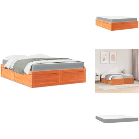 Lit avec matelas cire marron 140x200 cm bois massif de pin - Lit Double - Lit Plateforme - Lit Bois Massif - Matelas Ressorts Ensachés - Literie
