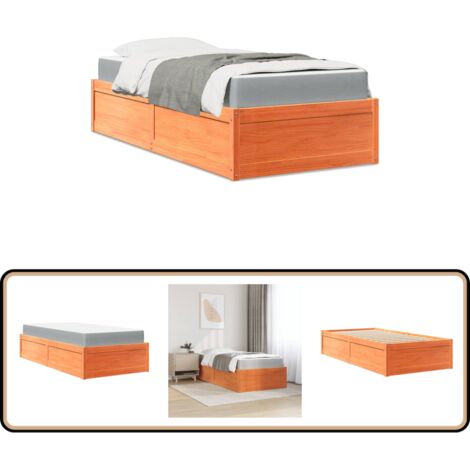 Lit avec matelas cire marron 90x190 cm bois massif de pin - Lit Plateforme - Lit Double - Lit Bois Massif - Matelas Ressorts Ensachés - Literie
