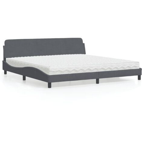 Lit avec matelas Dover gris foncé 200x200 cm velours vidaXL