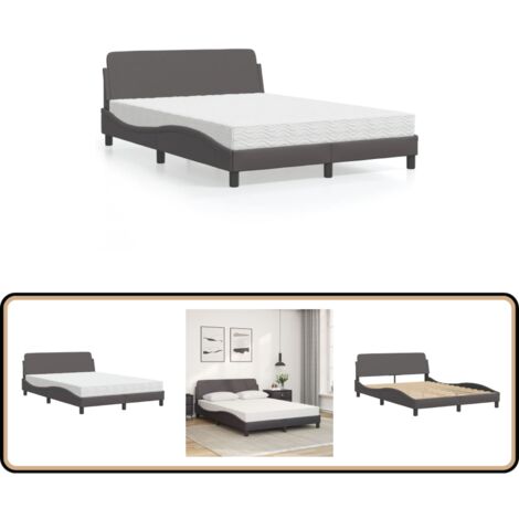 Lit avec matelas gris 140x190 cm similicuir - Lit Double - Lit Plateforme - Lit Design - Lit Confortable - Literie