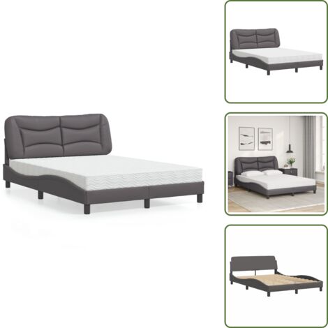 Lit avec matelas gris 140x190 cm similicuir - Lit Double - Lit Plateforme - Lit Design - Lit Moderne - Literie