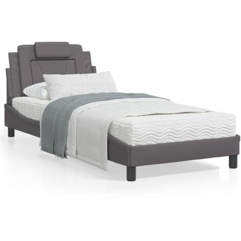 Lit avec matelas gris 90x190 similicuir