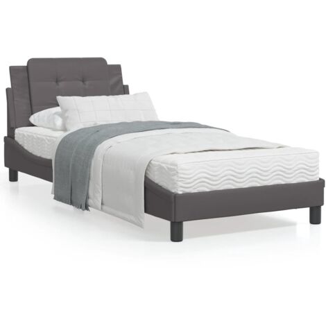 Lit avec matelas gris 90x190 similicuir