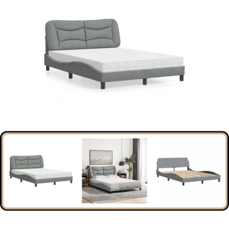 Lit avec matelas gris clair 140x190 cm tissu - Lit Double - Lit Plateforme - Lit Design - Literie - Sommier Tapissier