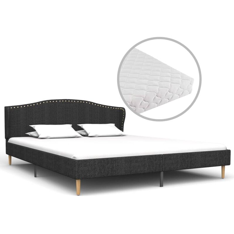 Lit avec matelas Gris foncé Tissu 180x200 cm