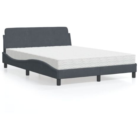 Lit avec matelas-Lit Adulte avec matelas Dover gris foncé 140x190 cm velours 215214