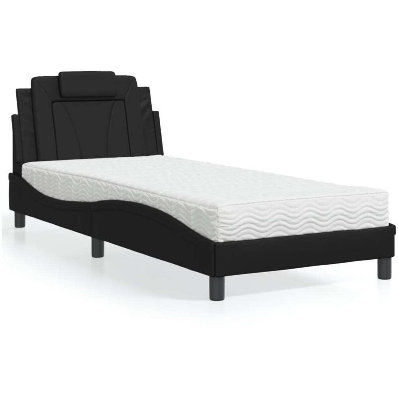 vidaXL Lit avec matelas noir 90x200 cm similicuir