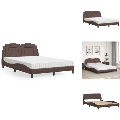 Lit avec matelas marron 140x190 cm similicuir - Lit Double - Lit Confortable - Lit Design - Cadre Lit Simili Cuir - Matelas Mousse