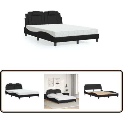 Lit avec matelas noir 140x190 cm similicuir - Lit Double - Lit Plateforme - Lit Design - Lit Moderne - Literie