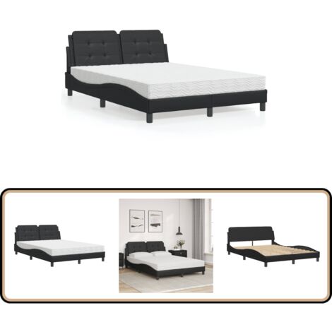 Lit avec matelas noir 140x190 cm similicuir - Lit Double - Lit Plateforme - Lit Design - Lit Moderne - Literie