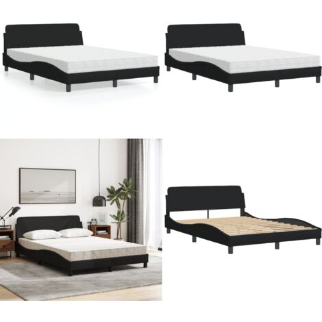 Lit avec matelas noir 140x190 cm tissu - Lit Double - Lit Plateforme - Literie - Meuble Chambre - Design Moderne - Home & Living