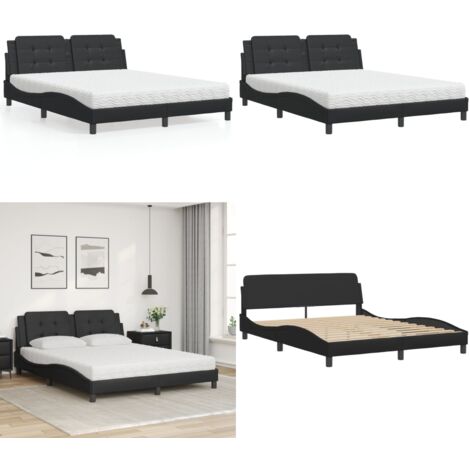 Lit avec matelas noir 160x200 cm similicuir - Lit Double - Lit Confortable - Lit Design - Cadre Lit - Matelas Mousse - Home & Living