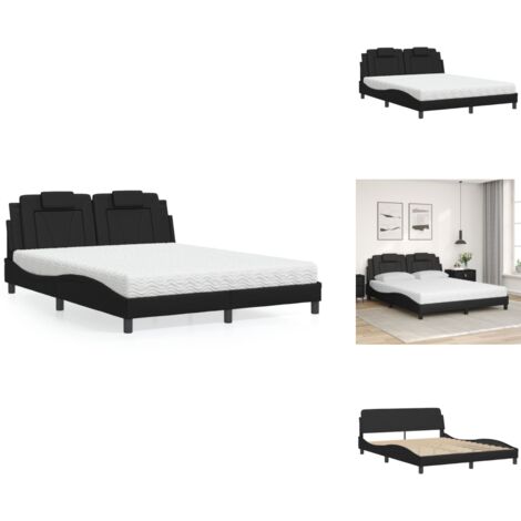 Lit avec matelas noir 160x200 cm similicuir - Lit Double - Lit Plateforme - Lit Design - Lit Moderne - Literie
