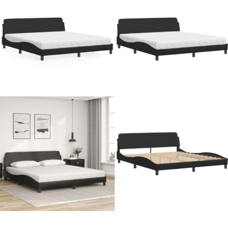 Lit avec matelas noir 180x200 cm similicuir - Lit Double - Lit Plateforme - Lit Design - Literie - Sommier Tapissier - Home & Living