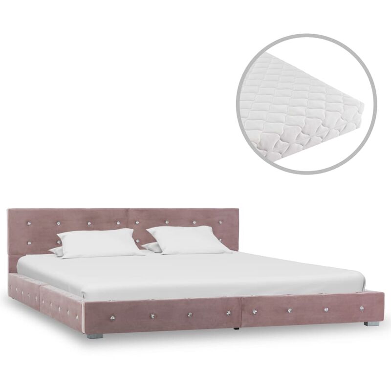 Lit avec Matelas Velours Rose 160x200 cm