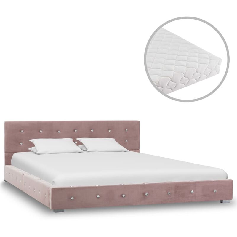 Lit avec Matelas Velours Rose 140x200 cm