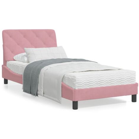 Lit avec matelas rose 90x190 velours