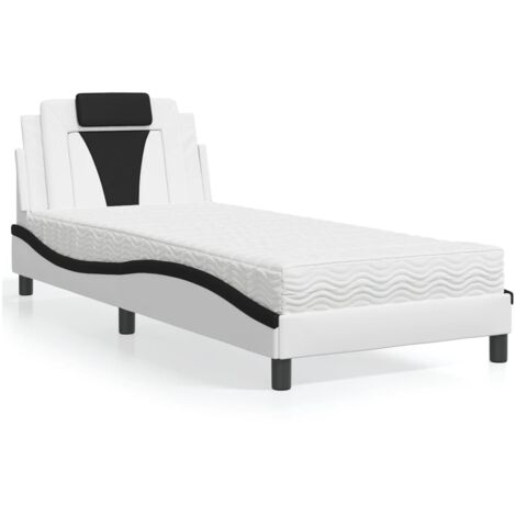 Lit avec matelas-Structure de lit-Lit Adulte blanc et noir 90x200 cm similicuir 215616