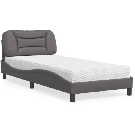 Lit avec matelas-Structure de lit-Lit Adulte gris 90x190 cm similicuir 335061