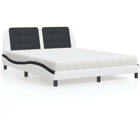 Lit avec matelas Zadar blanc et noir 160x200 cm similicuir vidaXL