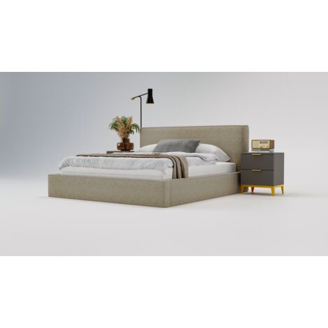 Lit avec rangement 180x200 Sofia - Lit double, Tissu bouclé - Marron (Anthology 4)