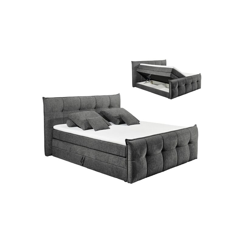 Ub Design - Lit avec rangement Clifton 3 Boxspring 160x200cm Thor 19 Anthracite