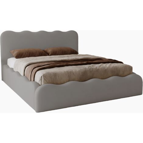 Lit avec Rangement Wave, Lit double 140x200 cm, Lit coffre Gris (Elegance 19)