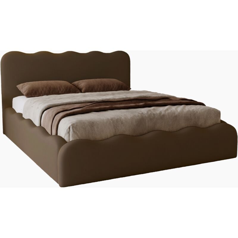 Emporius - Lit avec Rangement Wave, Lit double 140x200 cm, Lit coffre Brun foncé (Elegance 6)