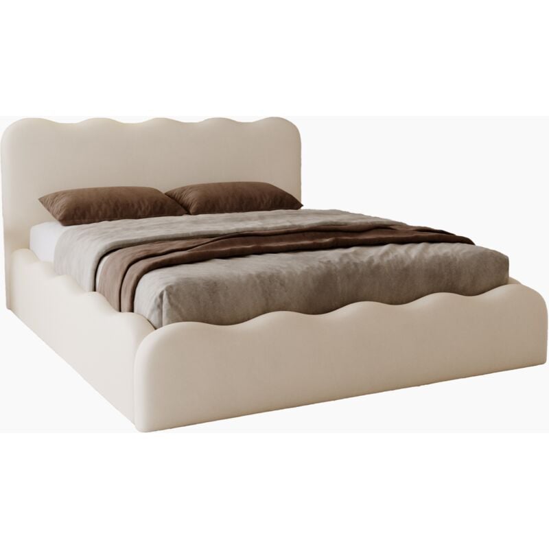Emporius - Lit avec Rangement Wave, Lit double 200x200 cm, Lit coffre Beige (Elegance 2)