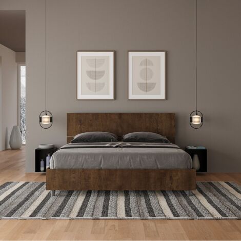 Lit avec sommier 160x190 tête de lit inclinée noyer Demas