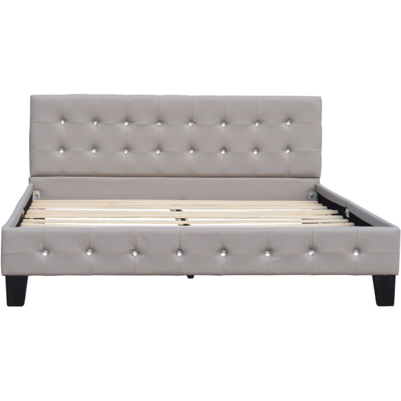 King Of Dreams - Lit avec Sommier 140x200 cm + Tête de Lit Capitonnée Couleur gris + Pieds en 10 cm - emilie - 13 Lattes - revetement pvc Simili