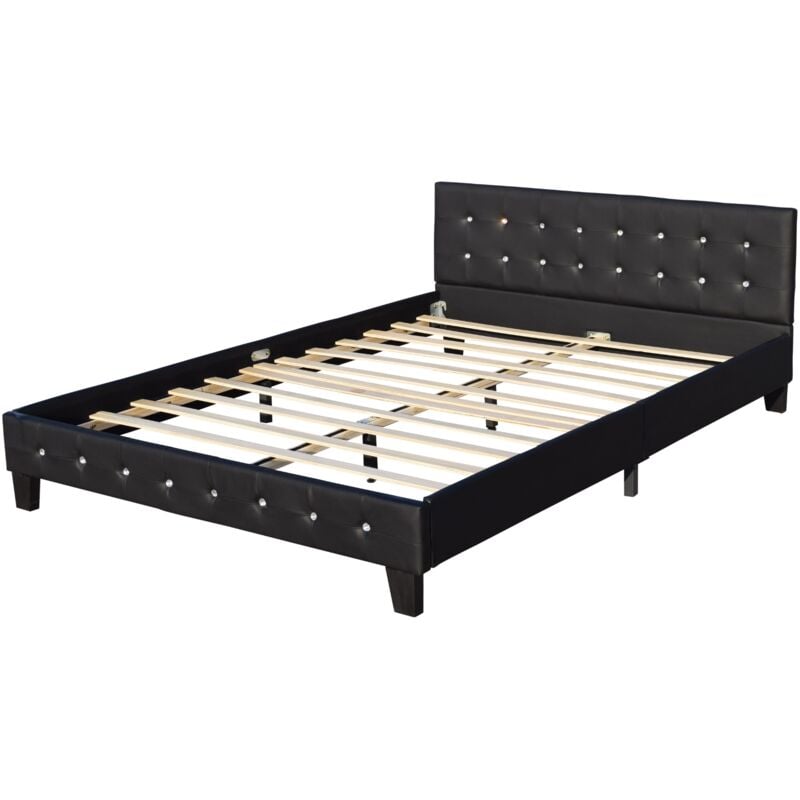 King Of Dreams - Lit avec Sommier 120x190 cm + Tête de Lit Capitonnée Couleur noir + Pieds en 10 cm - emilie - 13 Lattes - revetement pvc Simili