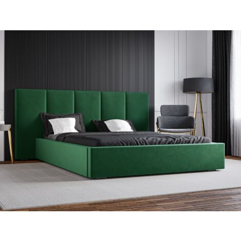 Lit avec sommier 180x200 Praga - Lit en velours, Lit double avec sommier à lattes - Vert (Magic Velvet 2225)
