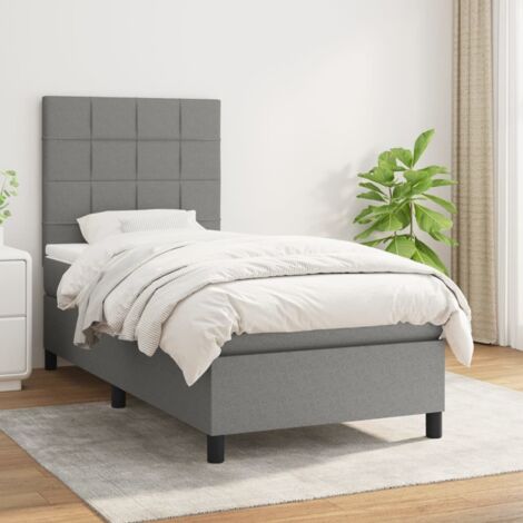 Lit avec sommier à lattes et matelas Greybay Gris foncé 100x200 cm avec surmatelas  Tissu résistant et durable