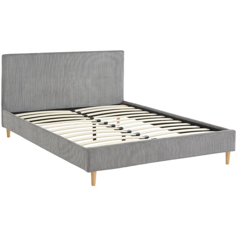 Sweeek - Lit avec sommier à lattes et tête de lit. l 202 x p 148 x h 89cm. gris. finition velours côtelé (grosse côte)