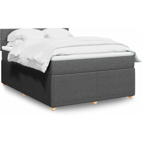 Lit avec sommier et matelas 140x190 cm Gris foncé Tissu à ressorts ensachés LED incluses