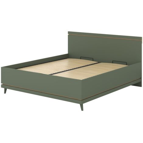 Lit avec sommier NOKI – 180x200 cm vert et bois – Style scandinave