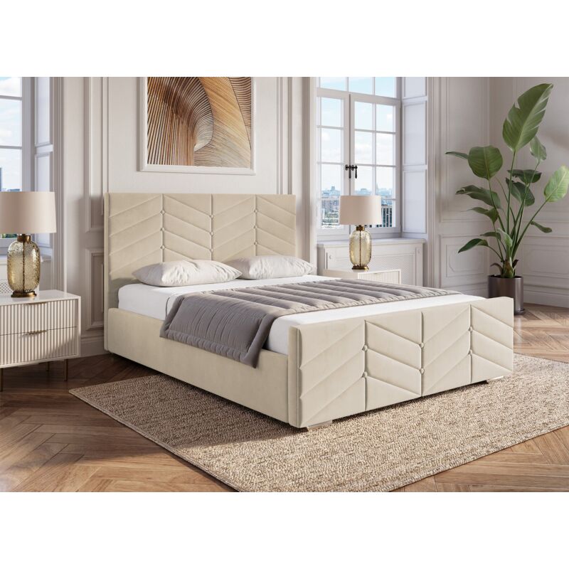 Deco In Paris - palma - Lit avec sommier relevable et coffre en velours beige 140x190 cm palma