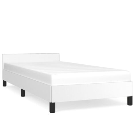 Lit avec tête de lit Blanc 90x200 Similicuir