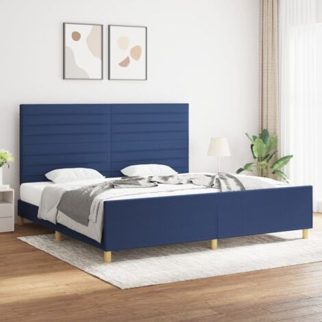 Lit avec tête de lit Bleu 200x200 Tissu 2