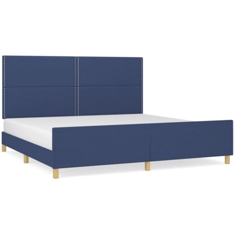 Lit avec tête de lit Bleu 200x200 Tissu