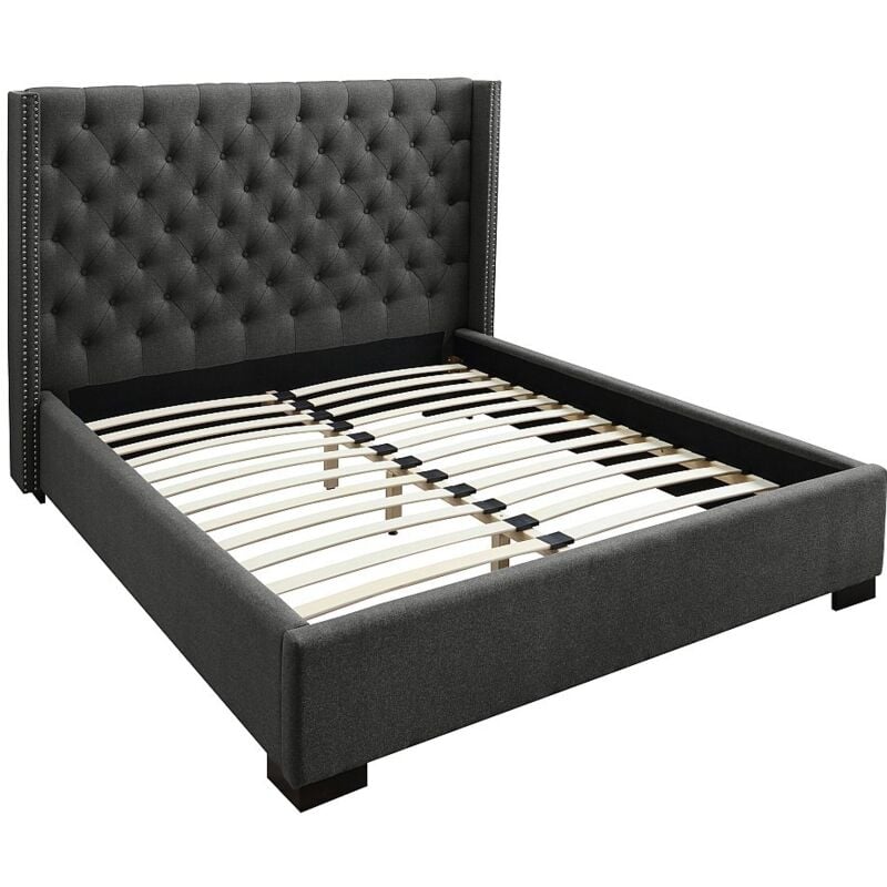 Lit 160 x 200 cm avec tête de lit capitonnée - Tissu - Gris - MASSIMO II