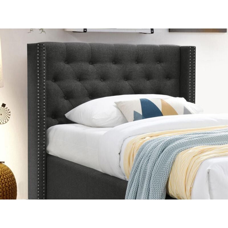Lit 90 x 200 cm avec tête de lit capitonnée - Tissu - Gris - massimo ii