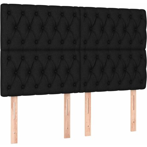Lit avec tête de lit Noir 140x200 Tissu