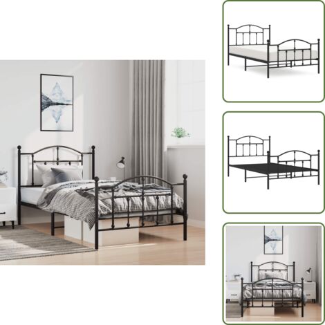 Lit avec tête et pied - vidaXL Cadre de lit métal sans matelas et pied de lit noir 100x200 cm - Lit avec espace de rangement