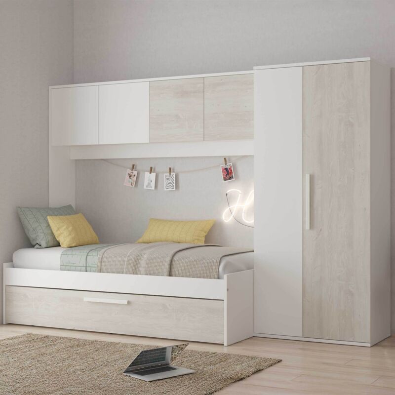 Veriaffari.It – Lit avec tiroirs 2 x 90 x 200 cm – Armoire intégrée – Panneau de particules mélaminé – Éco-responsable – 2 places