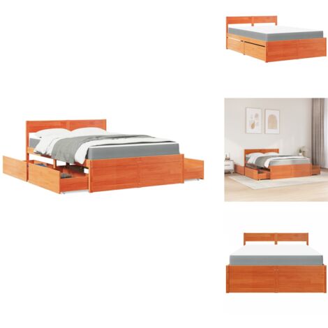 Lit avec tiroirs/matelas cire marron 120x200 cm bois massif pin - Lit Double - Lit Coffre - Lit Avec Rangements - Lit Bois Massif - Lit Design