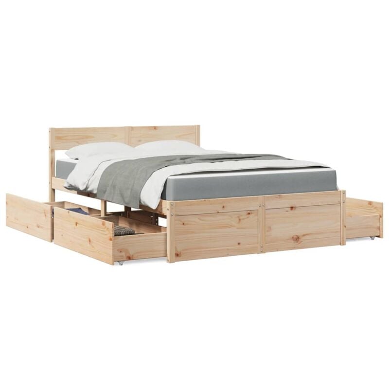 Vidaxl - Lit avec tiroirs et matelas 120x200 cm bois massif de pin